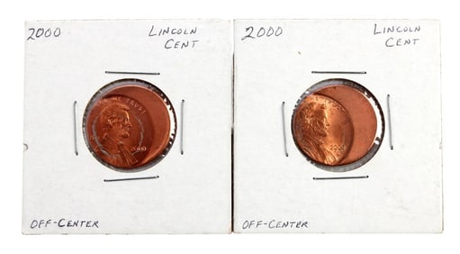2000 LINCOLN CENT OFF CENTER FULL DATE ERROR 2 PCS