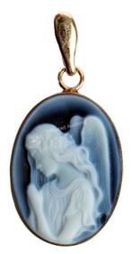 14K GOLD PRAYING ANGEL CAMEO PENDANT