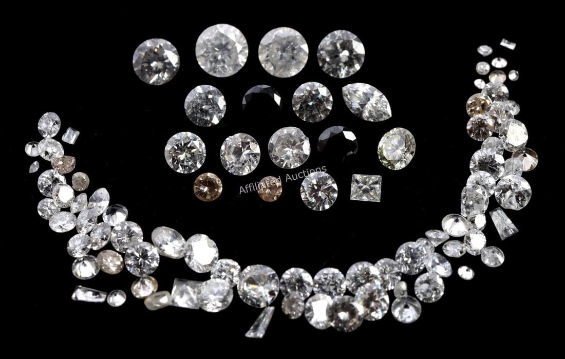 5.83 CTW RECLAIMED DIAMONDS MELEE: Reclaimed diamonds pulled from gold jewelry. All tested. Assorted cut, color, size and clarity. Total carat weight is 5.83 carats. Largest stone measures 4.4mm with 2 black diamonds both 3.27mm. This
