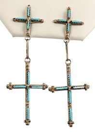 NATIVE AMERICAN SOUTHWEST ZUNI CROSS EARRINGS