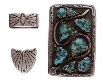 NATIVE AMERICAN ZUNI BELT BUCKLE & ACCENTS