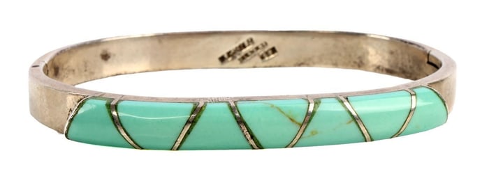 NATIVE SOUTHWEST NAVAJO SILVER & TURQUOISE CUFF