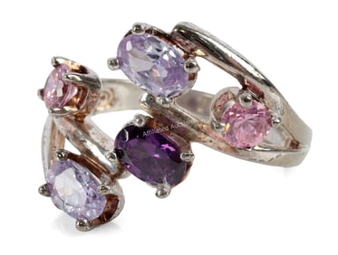 SILVER RING WITH FOUR DIAMONIQUE STONES