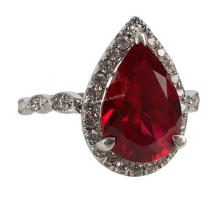 .925 SILVER RING WITH RED TEARDROP GEMSTONE