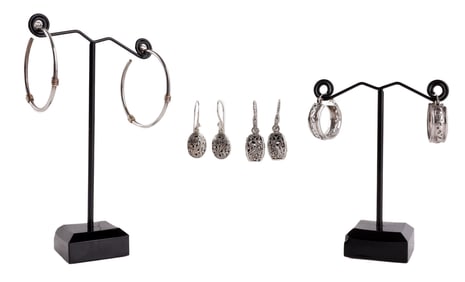 STERLING SILVER EARRINGS LOT OF FOUR PAIRS