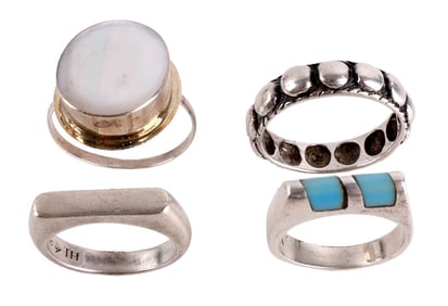 STERLING SILVER WESTERN RINGS TURQUOISE SET OF 4