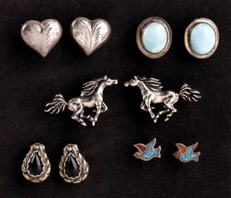 STERLING SLIVER WESTERN STYLE EARRINGS LOT OF 5
