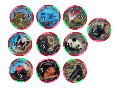 10 FLAMINGO HILTON ENDANGERED SPECIES CASINO CHIPS