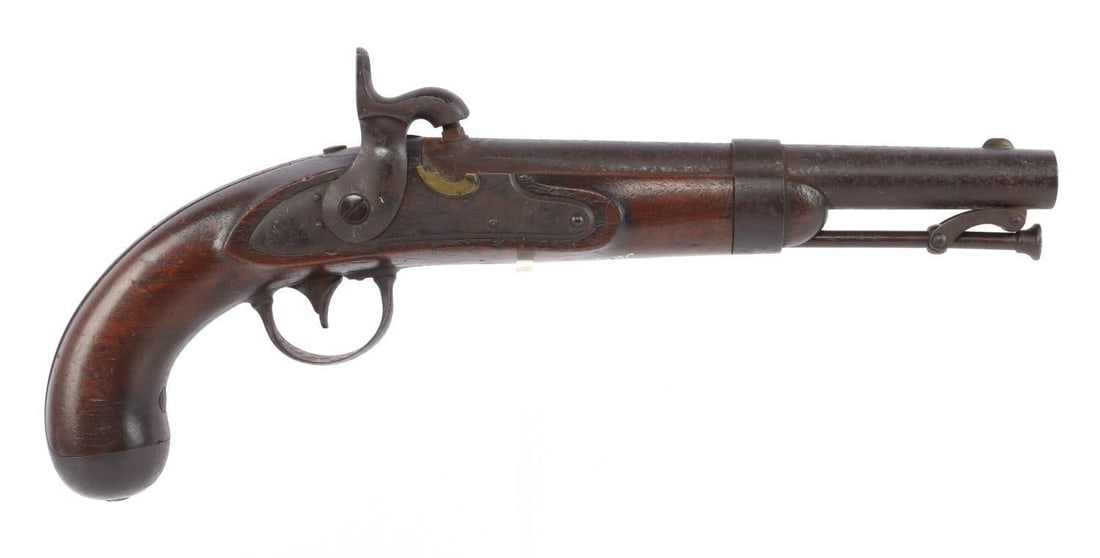 A. WATERS US MODEL 1836 CONVERSION PISTOL: US Model 1836 percussion conversion pistol. Barrel length 8.5 inches. Lock plate marked with an eagle over "A. Waters, Millsbury, MS, 1841" and "T." Left barrel flat marked "U.S., JH, P." Left stock f