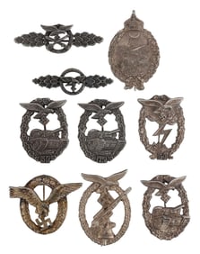 WWII GERMAN THIRD REICH LUFTWAFFE BADGES LOT OF 9
