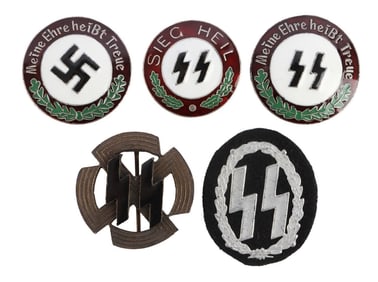 WWII GERMAN THIRD REICH SS ENAMEL BADGES LOT OF 5