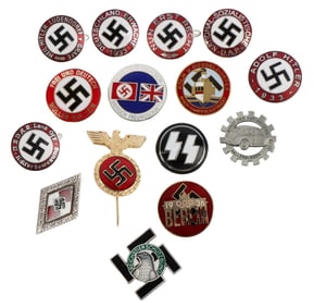 WWII GERMAN THIRD REICH ENAMEL PINS LOT OF 15