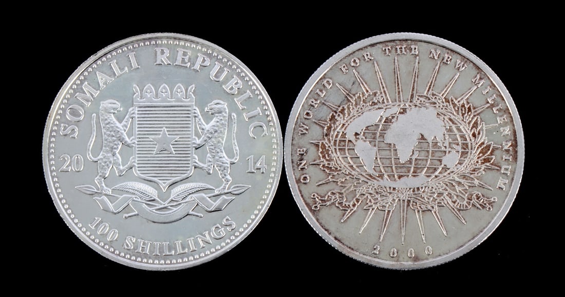 TWO 1 OZT .999 SILVER BULLION ROUNDS MIXED: Some toning. This lot reserved at melt.