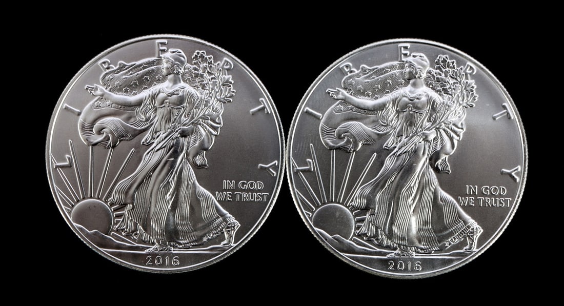 US .999 1 OZT SILVER EAGLES 2016 BU LOT OF 2: Mint state. Brilliant uncirculated. This lot reserved at melt.