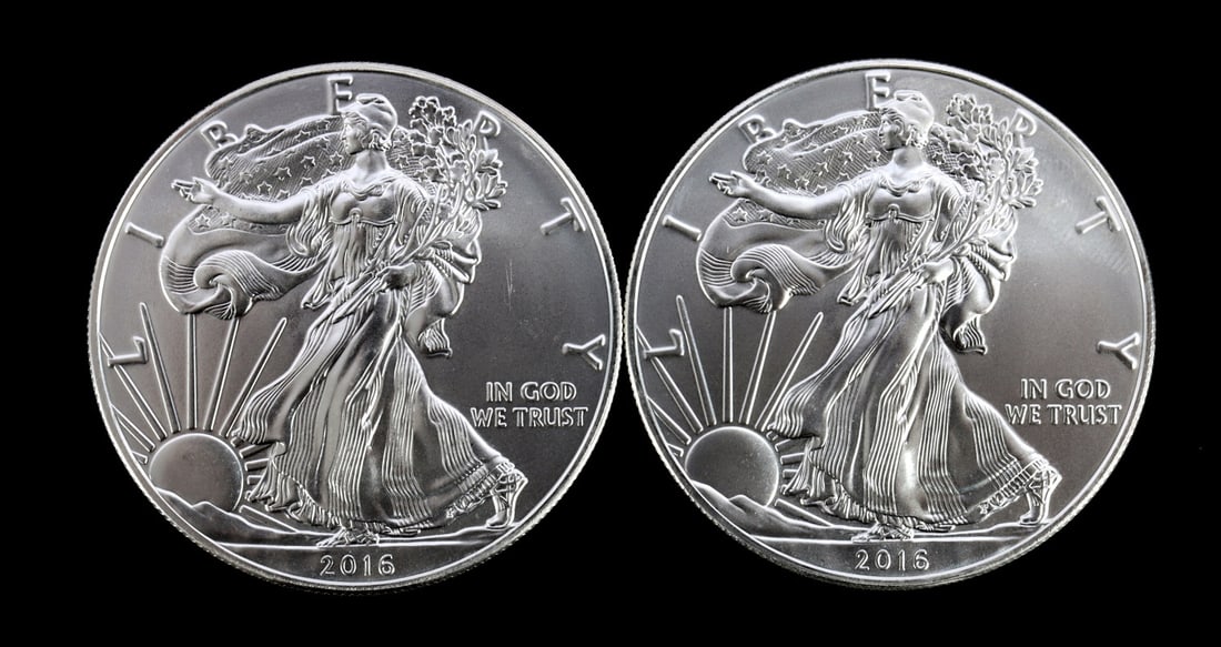 US .999 1 OZT SILVER EAGLES 2016 BU LOT OF 2: Mint state. Brilliant uncirculated. This lot reserved at melt.