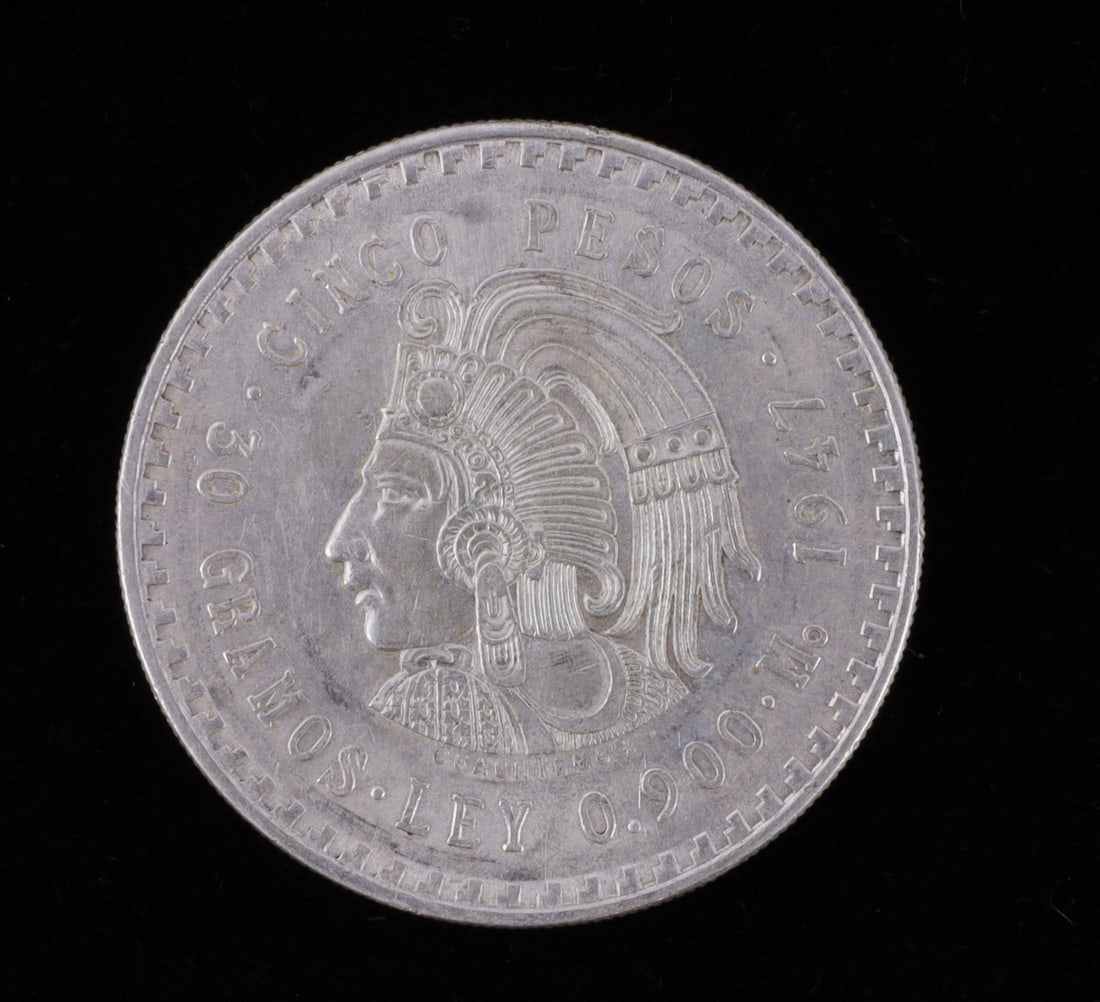MEXICO SILVER 5 PESO COIN 30 GRAMS: One silver Mexican five peso coin with 30 grams of silver. This lot reserved at melt.