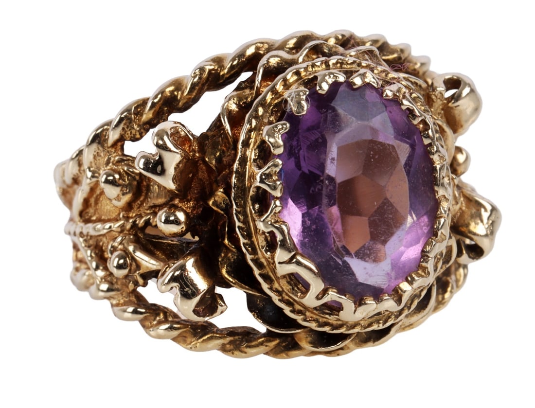 14K GOLD STATEMENT RING WITH PROMINENT AMETHYST (1 of 8)