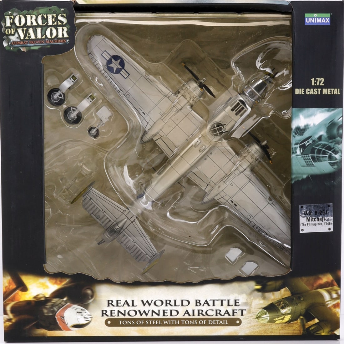 FORCES OF VALOR B-25 MITCHELL DIE CAST MODEL: Metal model. 1:72 scale. Comes in box.