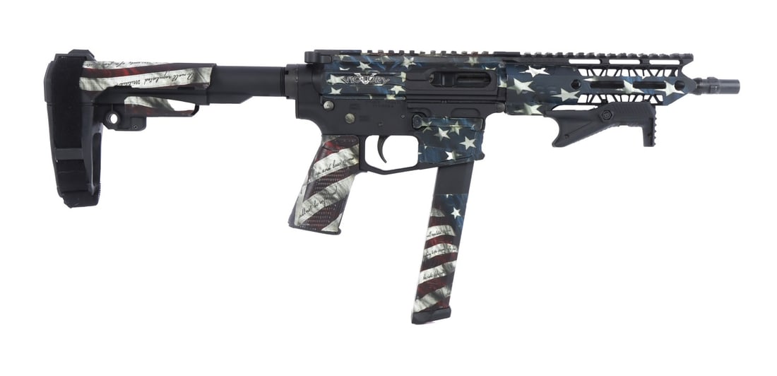 TALON TACTICAL TT-C9 AR-9 SEMI AUTO PISTOL: Talon Tactical TT-C9 custom semi-automatic AR-9 pistol, cal. 9mm Luger. Barrel length 9 inches inclusive of tri-lug suppressor mount. Talon Tactical alloy billet lower receiver, accepts Glock mags, an