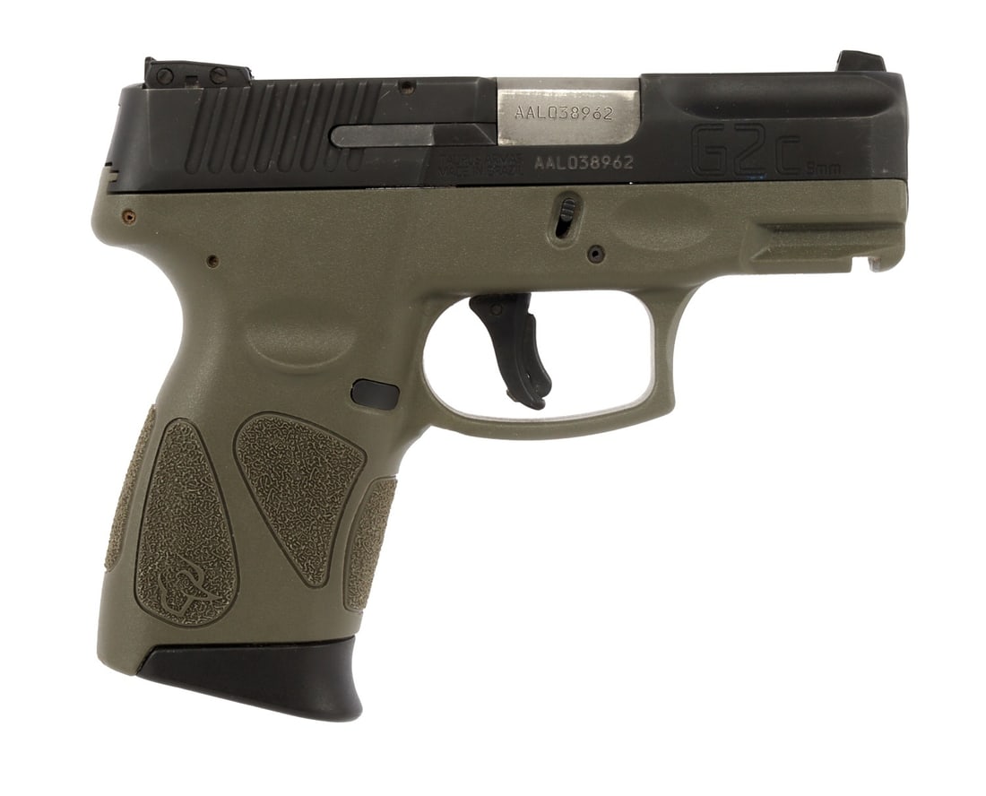 TAURUS G2C ODG 9MM SEMI AUTO PISTOL: Taurus G2C semi-automatic pistol, black & ODG. Includes one (1) magazine. Good condition. Mechanically OK, functions without issue. Bore is bright and clear. FFL required for transfer. No internationa