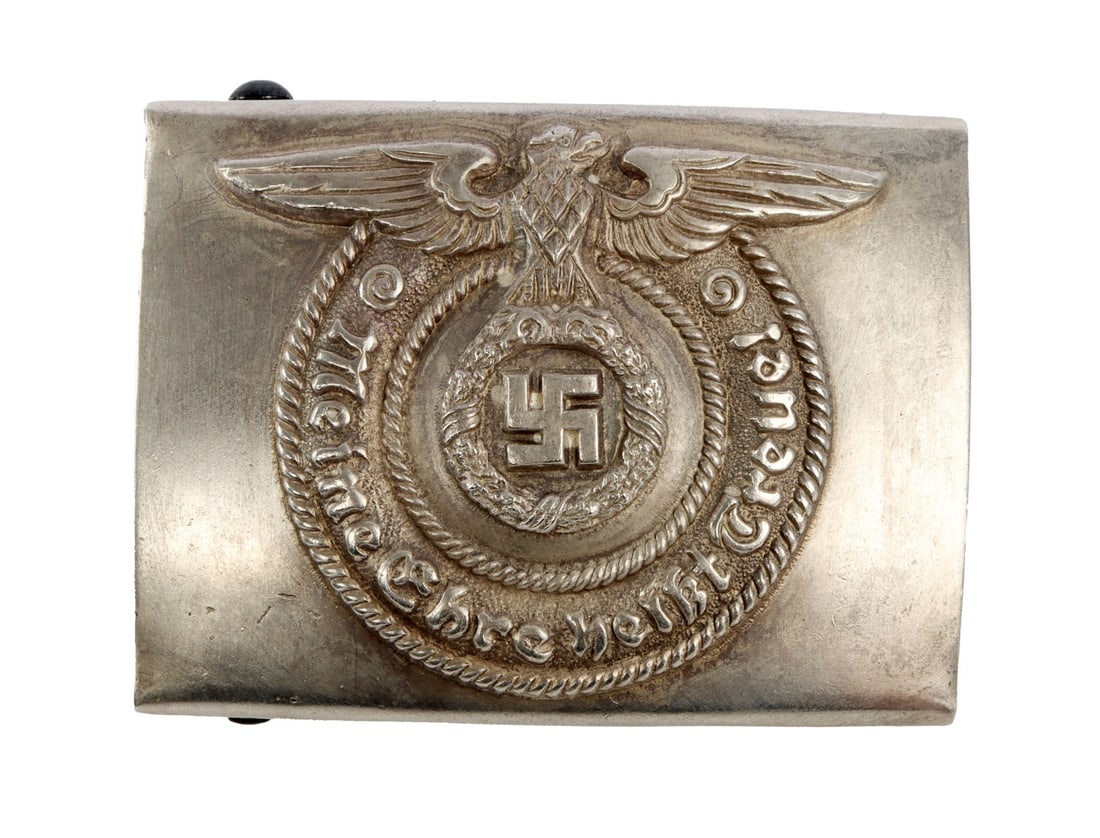 WWII GERMAN SS ALPACA NICKEL BELT BUCKLE: SS Alpaca/Nickel Buckle. Marked O&C Ges. Gesch. (Overhoff & Cie) It measures 2 3/4 inches. This lot has a reserve.