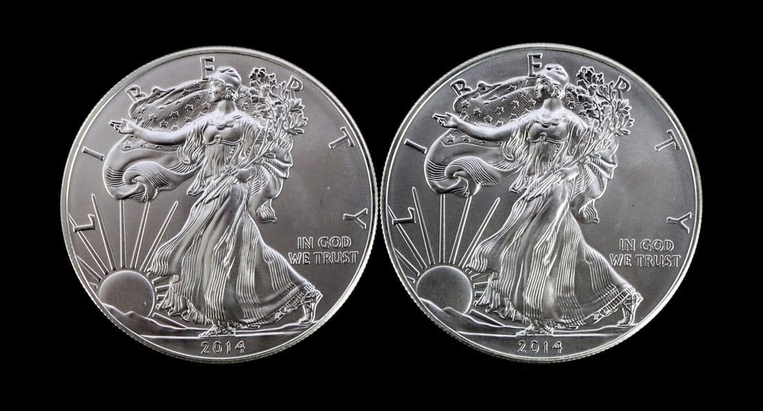 2 ONE TROY OUNCE .999 SILVER EAGLE 2014 (1 of 2)