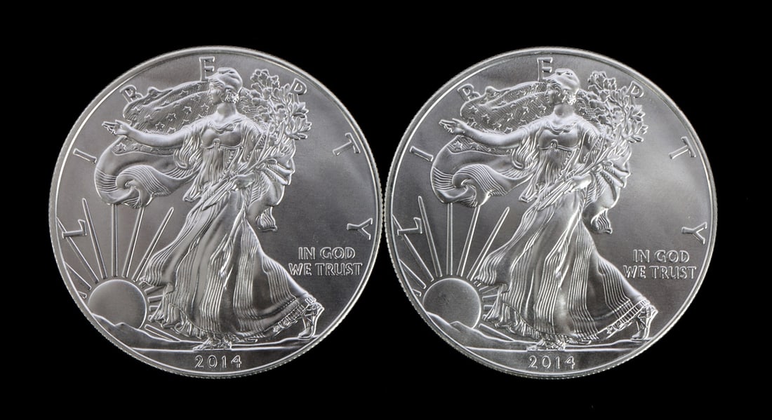 2 ONE TROY OUNCE .999 SILVER EAGLE 2014 (1 of 2)