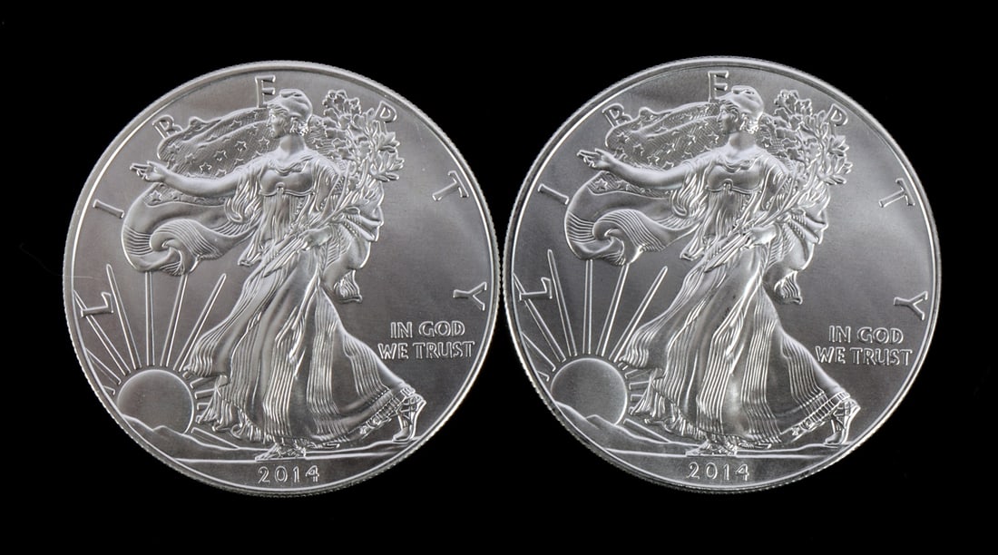 2 ONE TROY OUNCE .999 SILVER EAGLE 2014 (1 of 2)