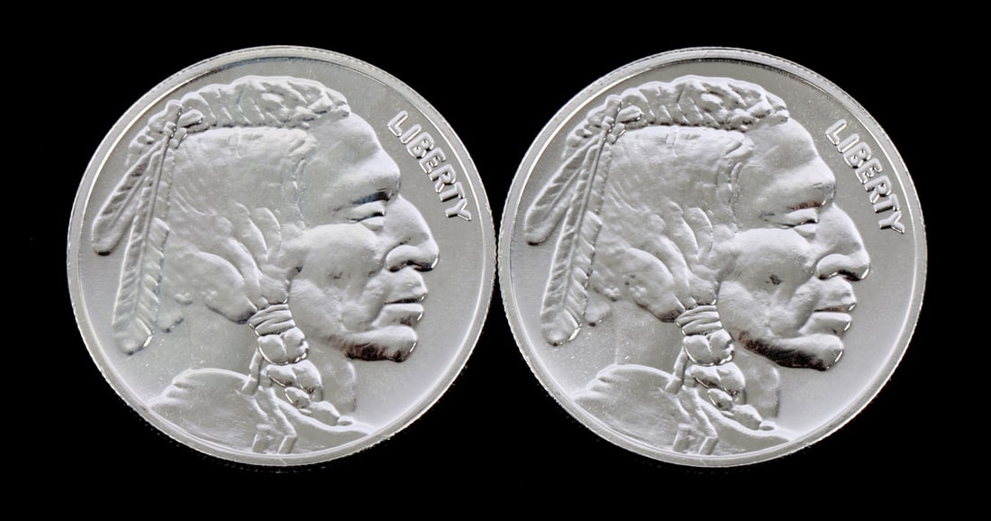 2 ONE TROY OUNCE .999 SILVER INDIAN HEAD ROUNDS (1 of 2)