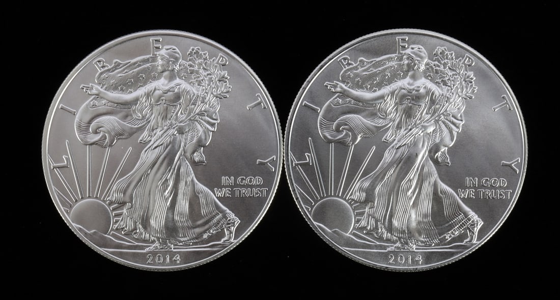 2 ONE TROY OUNCE .999 SILVER EAGLE 2014 (1 of 2)