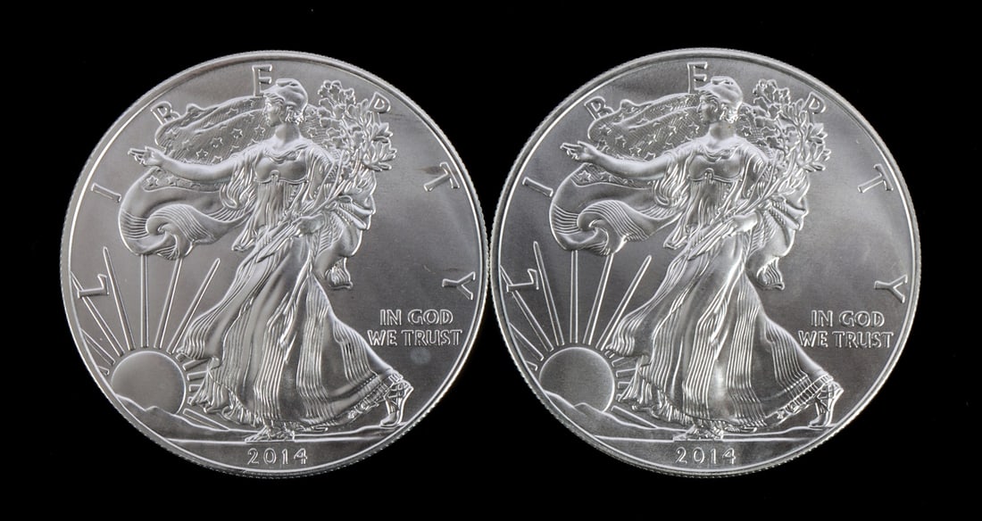 2 ONE TROY OUNCE .999 SILVER EAGLE 2014 (1 of 2)