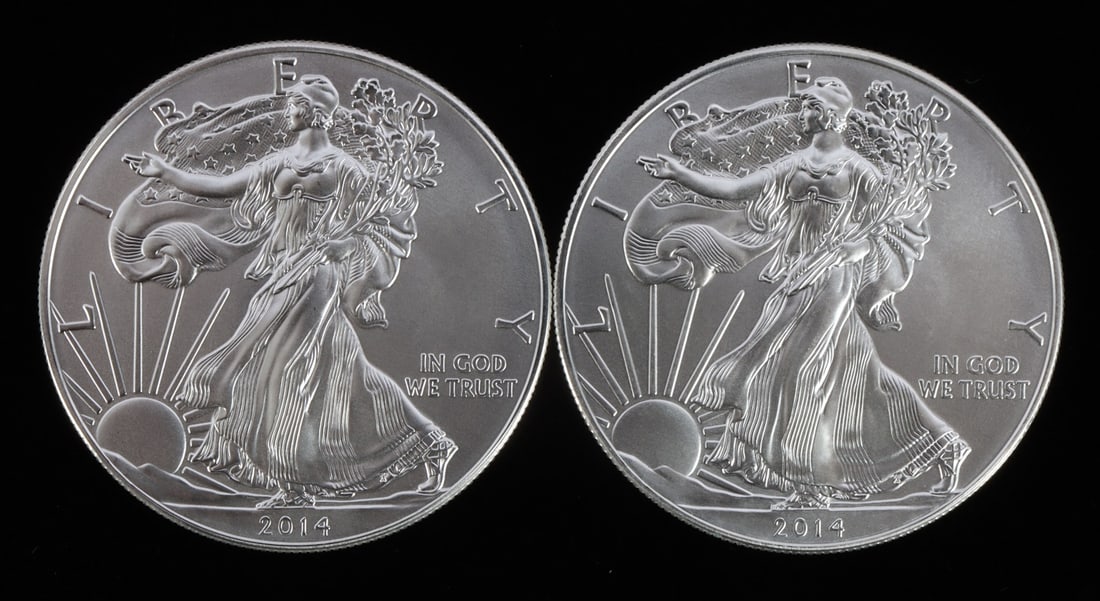 2 ONE TROY OUNCE .999 SILVER EAGLE 2014 (1 of 2)