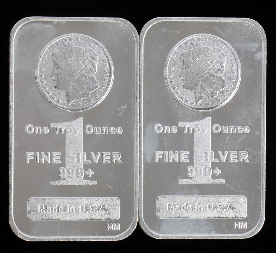2 ONE TROY OUNCE .999 SILVER MORGAN BULLION BARS: .999 fine silver bars with Morgan design. Payment: Bidder accounts without an established purchase history must pay via Zelle, money order, cashier's check or wire transfer. Shipping: Affiliated Aucti