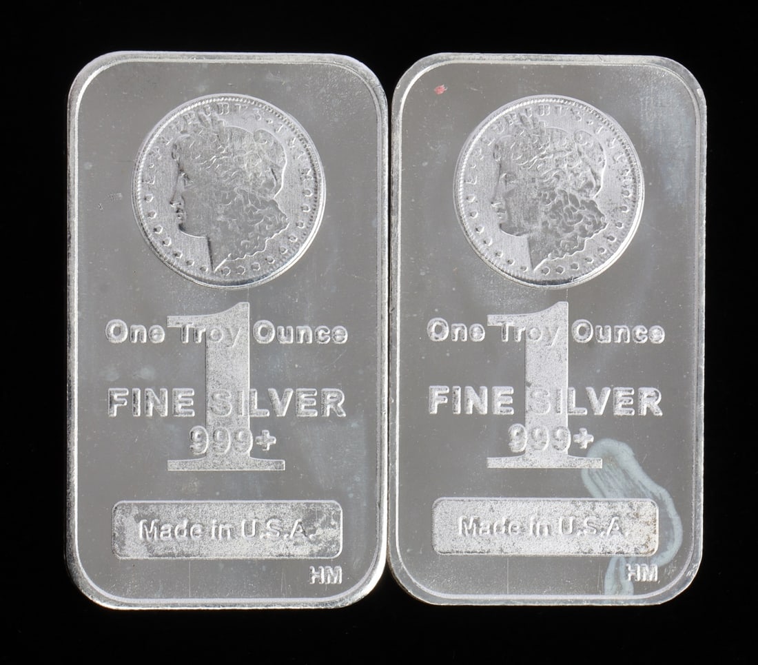 2 ONE TROY OUNCE .999 SILVER MORGAN BULLION BARS: .999 fine silver bars with Morgan design. Payment: Bidder accounts without an established purchase history must pay via Zelle, money order, cashier's check or wire transfer. Shipping: Affiliated Aucti