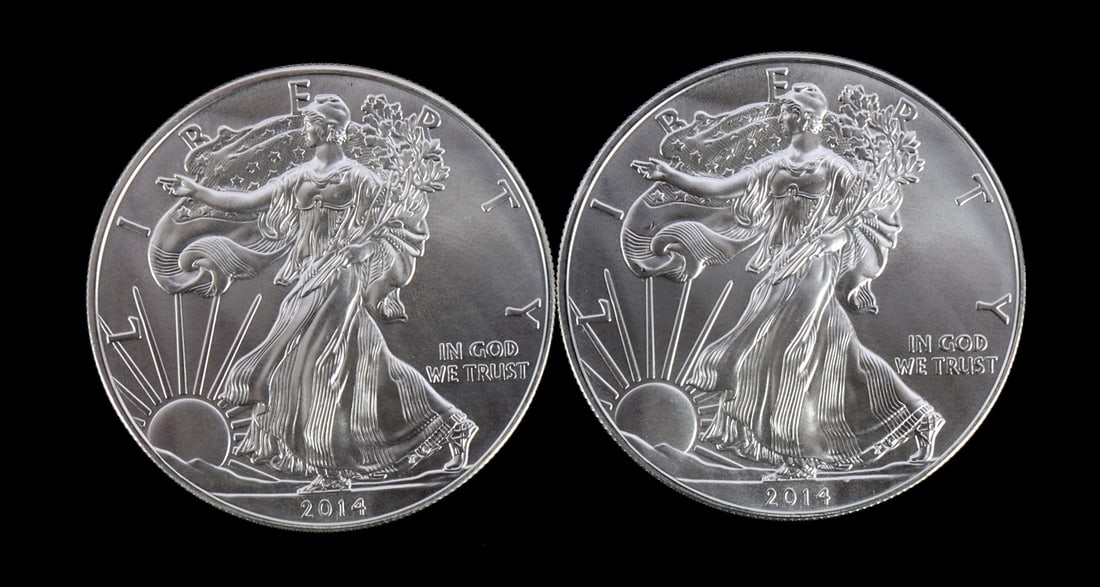 2 ONE TROY OUNCE .999 SILVER EAGLE 2014 (1 of 2)