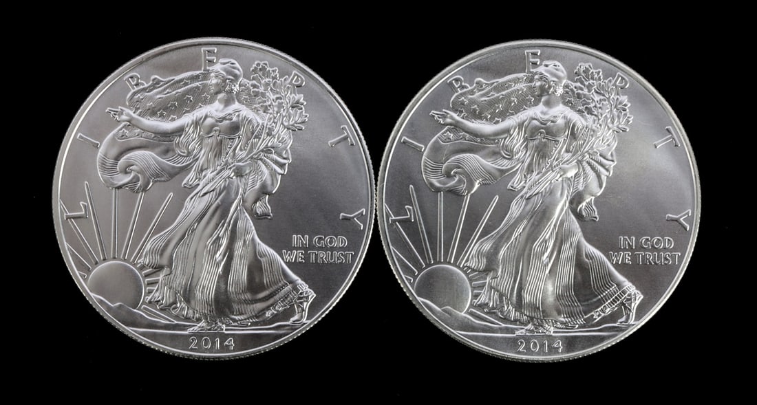 2 ONE TROY OUNCE .999 SILVER EAGLE 2014 (1 of 2)