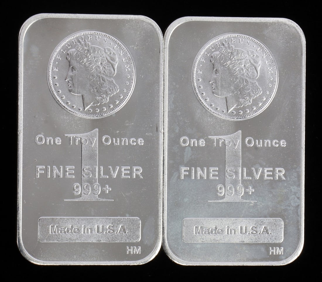 2 ONE TROY OUNCE .999 SILVER MORGAN BULLION BARS: .999 fine silver bars with Morgan design. Payment: Bidder accounts without an established purchase history must pay via Zelle, money order, cashier's check or wire transfer. Shipping: Affiliated Aucti