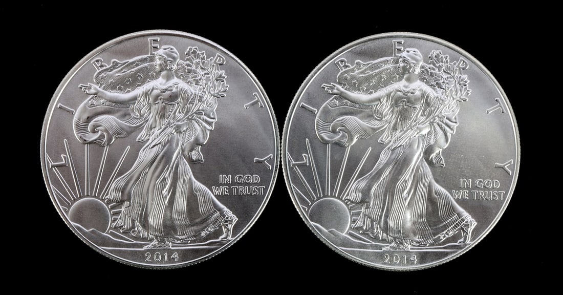 2 ONE TROY OUNCE .999 SILVER EAGLE 2014 (1 of 2)