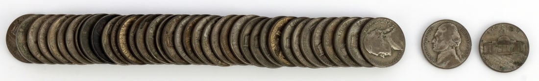 ONE TUBE OF 40% SILVER WAR NICKELS (1 of 2)