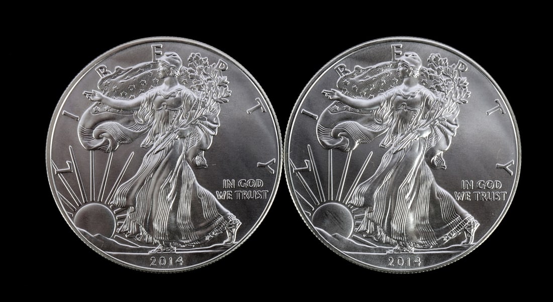 2 ONE TROY OUNCE .999 SILVER EAGLE 2014 (1 of 2)