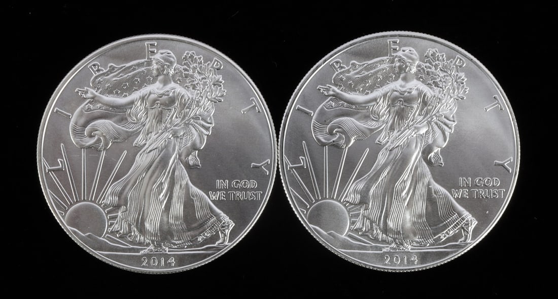 2 ONE TROY OUNCE .999 SILVER EAGLE 2014 (1 of 2)