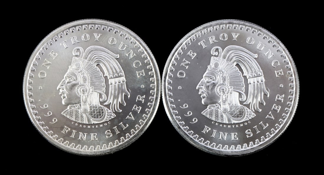 2 ONE TROY OUNCE .999 SILVER AZTEC BULLION ROUNDS (1 of 2)