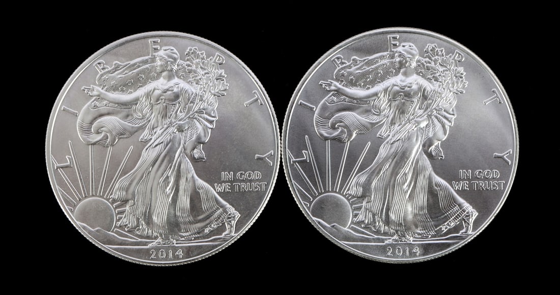 2 ONE TROY OUNCE .999 SILVER EAGLE 2014 (1 of 2)