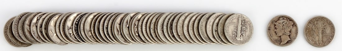 ONE TUBE OF 90% SILVER DIMES $5 FACE VALUE (1 of 2)
