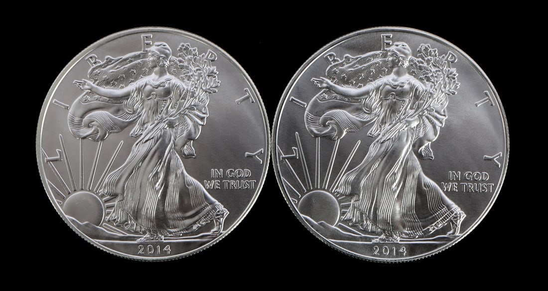 2 ONE TROY OUNCE .999 SILVER EAGLE 2014 (1 of 2)