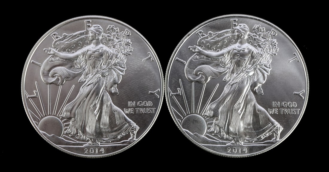 2 ONE TROY OUNCE .999 SILVER EAGLE 2014 (1 of 2)