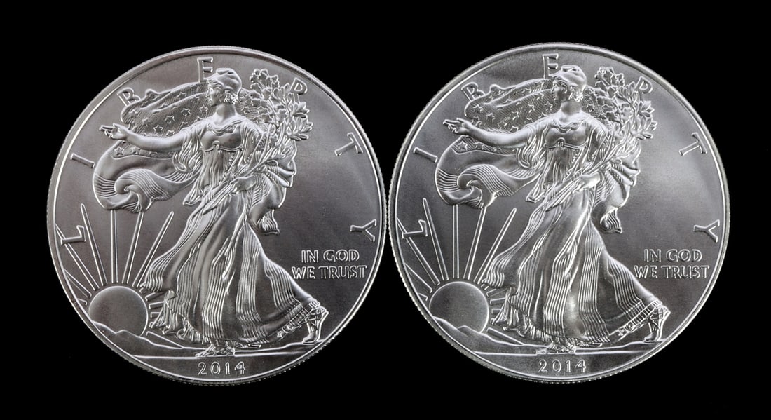 2 ONE TROY OUNCE .999 SILVER EAGLE 2014 (1 of 2)