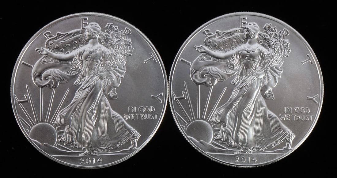 2 ONE TROY OUNCE .999 SILVER EAGLE 2014 (1 of 2)