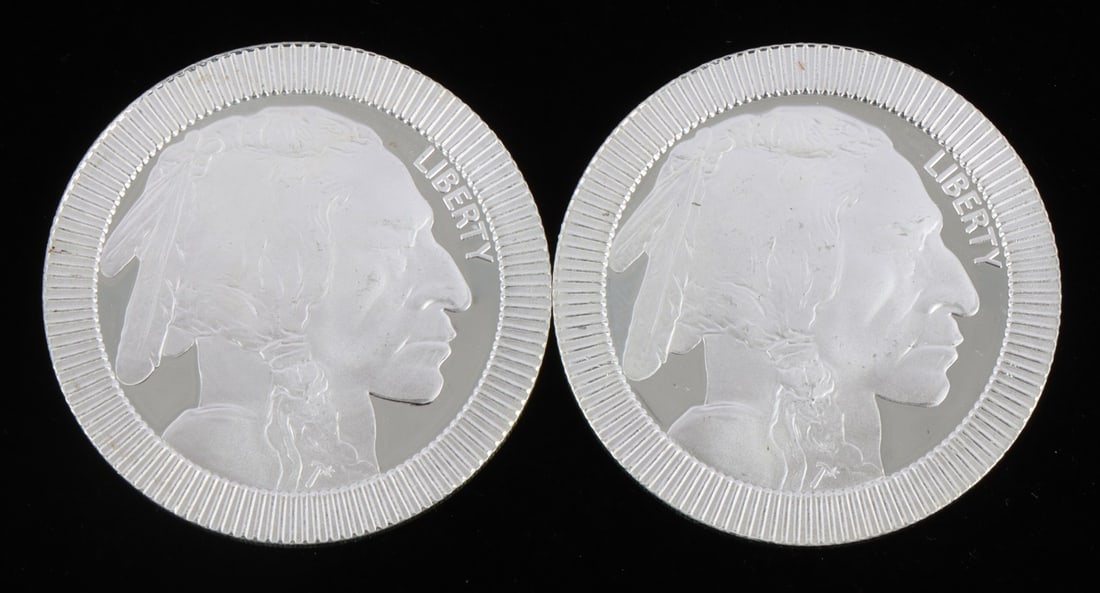 2 ONE TROY OUNCE .999 SILVER INDIAN HEAD ROUNDS (1 of 2)
