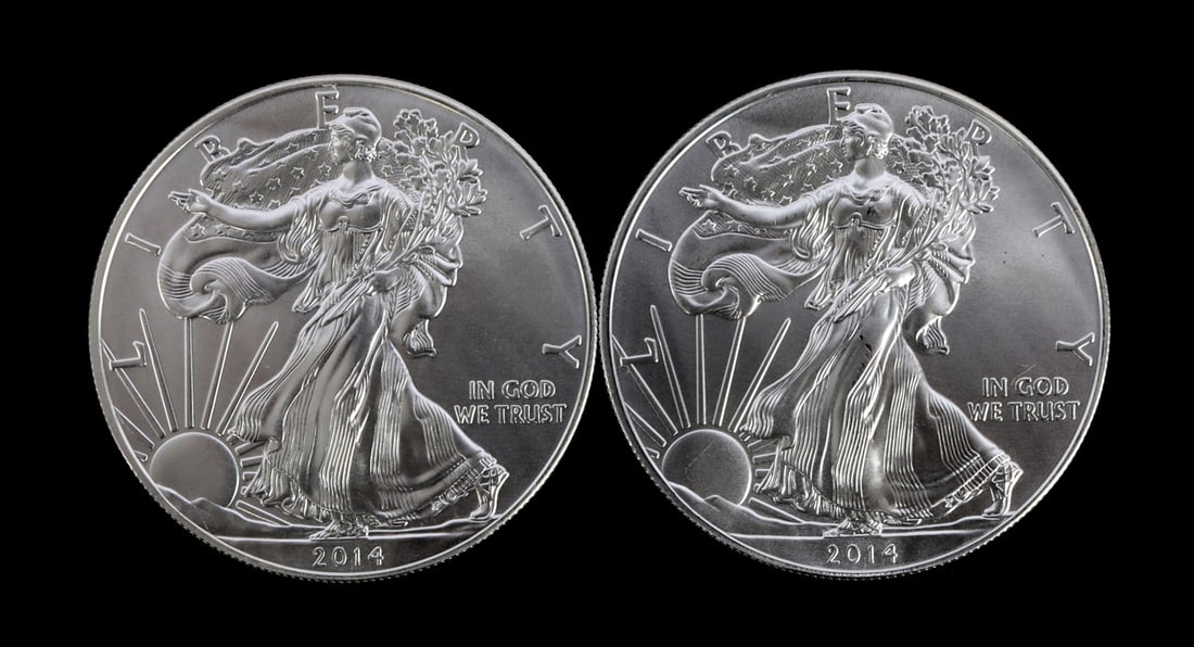 2 ONE TROY OUNCE .999 SILVER EAGLE 2014 (1 of 2)